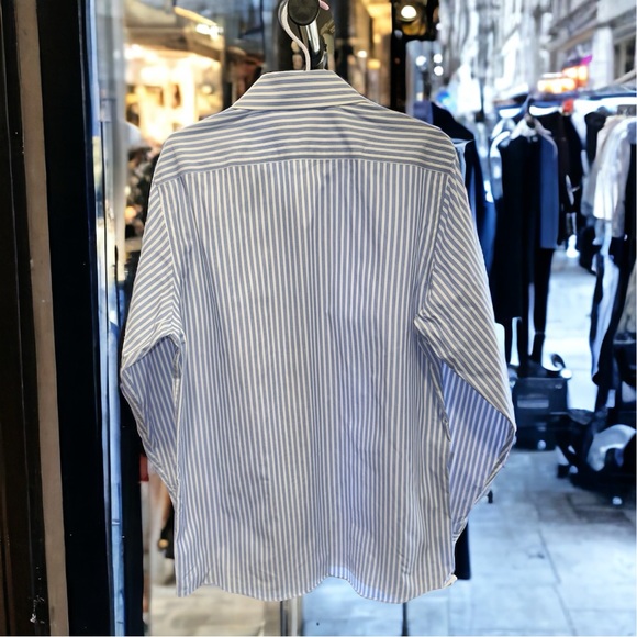 Men’s Michael Kors Blue/White Striped Non Iron Shirt, Size 15 1/2, 34/35 - Picture 2 of 5